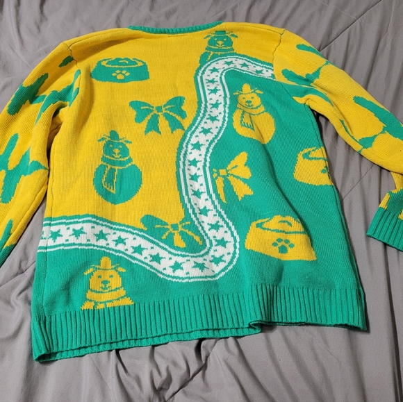 Mens Large Cesar Dog Food Lovers Ugly Christmas Sweater Green Yellow Snowman - Picture 5 of 5